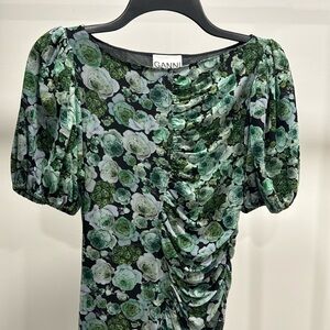 Ganni Green Floral Midi Dress